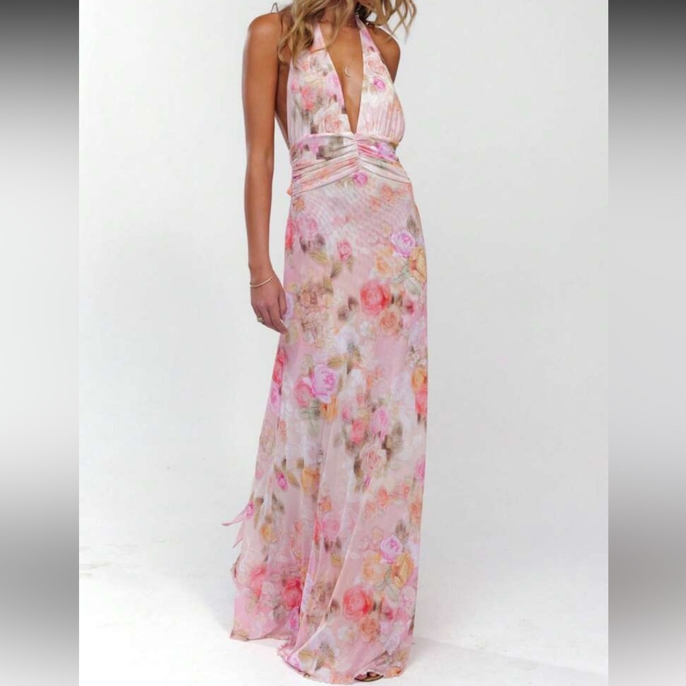 Floral Pink Halter Maxi Skirt